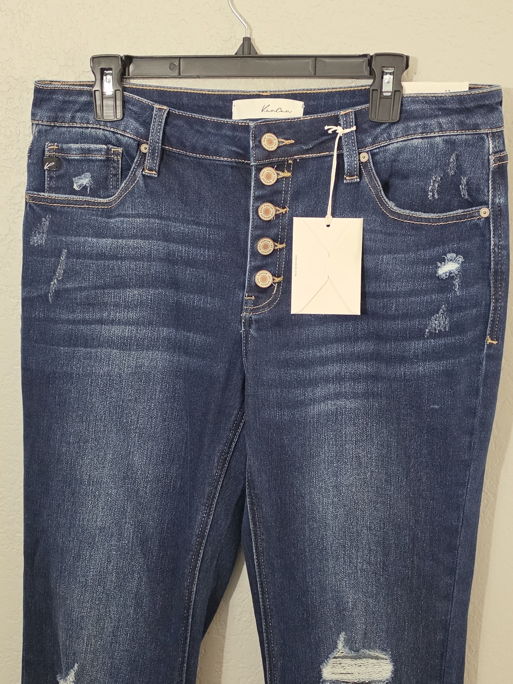 KanCan Kennedy Dark Wash Distressed Flare Jeans Mid Rise Stretchy Womens 13/30 - Picture 5 of 12